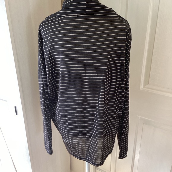 Threads 4 Thought Black and  Strip Metallic Silver Cowl Neck Sweater Sz S - Picture 2 of 12